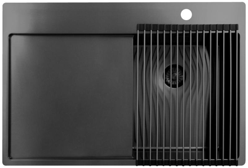 Pure.Sink Exclusivo Gun Metal kleine spoelbak met afdruipgedeelte 78x52 cm Tapwing rechts PEX3478RT-61