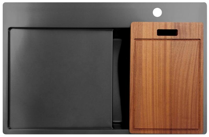 Pure.Sink Exclusivo Gun Metal kleine spoelbak met afdruipgedeelte 78x52 cm Tapwing rechts PEX3478RT-61