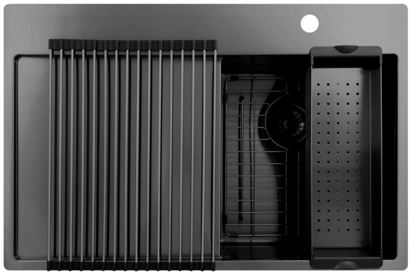 Pure.Sink Exclusivo Gun Metal kleine spoelbak met afdruipgedeelte 78x52 cm Tapwing rechts PEX3478RT-61