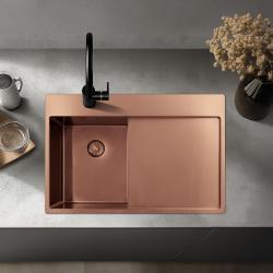 Pure.Sink Exclusivo Koperen kleine spoelbak met afdruipgedeelte 78x52 cm Tapwing rechts PEX3478RT-62