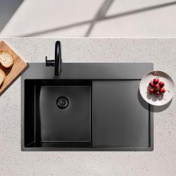 Pure.Sink Exclusivo Gun Metal spoelbak met afdruipgedeelte 78x52 cm Tapwing links PEX4078LT-61