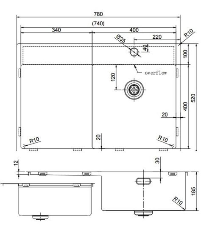 Pure.Sink Exclusivo Gun Metal spoelbak met afdruipgedeelte 78x52 cm Tapwing rechts PEX4078RT-61