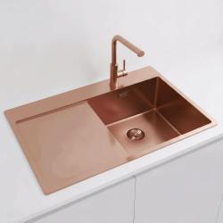 Pure.Sink Exclusivo Koperen spoelbak met afdruipgedeelte 78x52 cm Tapwing rechts PEX4078RT-62