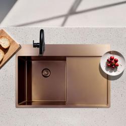 Pure.Sink Exclusivo Koperen spoelbak met afdruipgedeelte 78x52 cm Tapwing rechts PEX4078RT-62