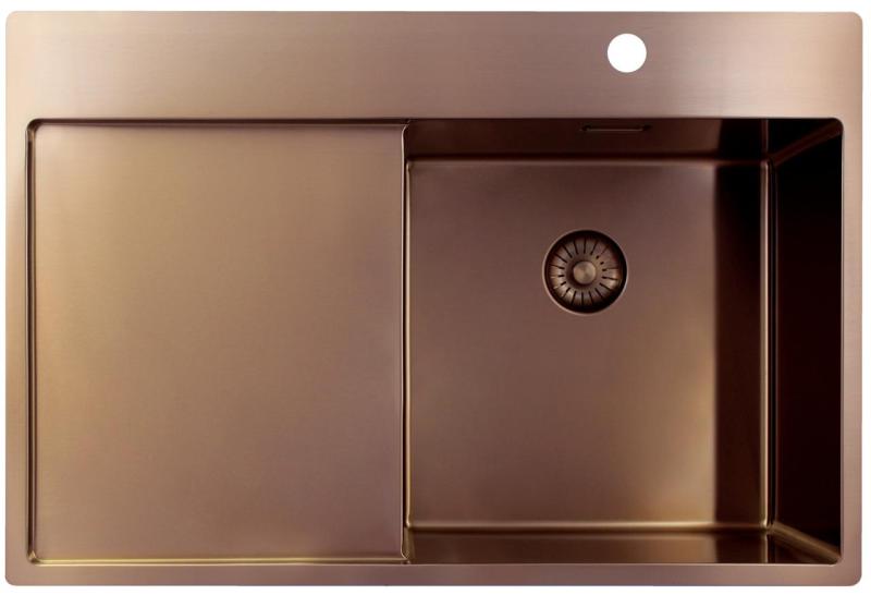 Pure.Sink Exclusivo Koperen spoelbak met afdruipgedeelte 78x52 cm Tapwing rechts PEX4078RT-62