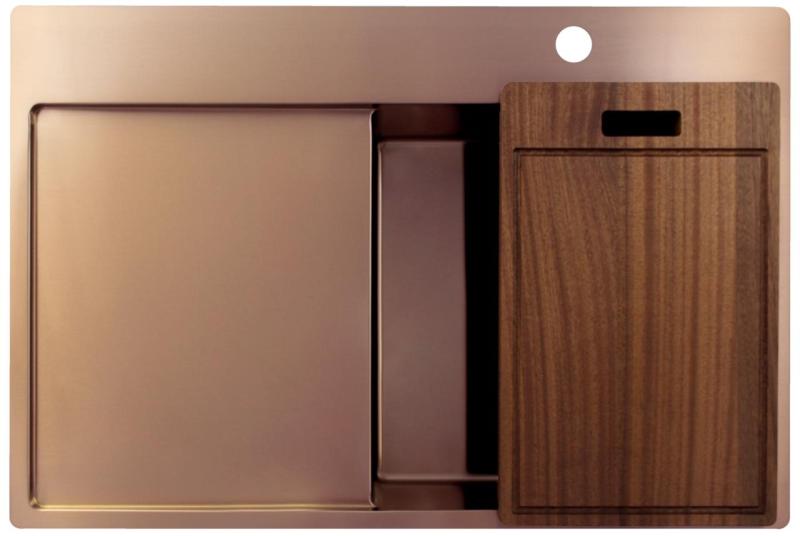 Pure.Sink Exclusivo Koperen spoelbak met afdruipgedeelte 78x52 cm Tapwing rechts PEX4078RT-62