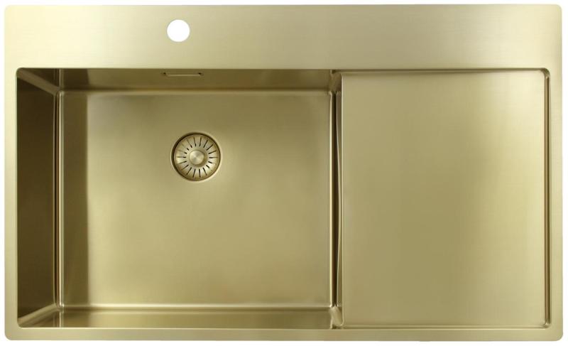 Pure.Sink Exclusivo Gouden spoelbak met afdruipgedeelte 86x52 cm Tapwing links PEX5086LT-60