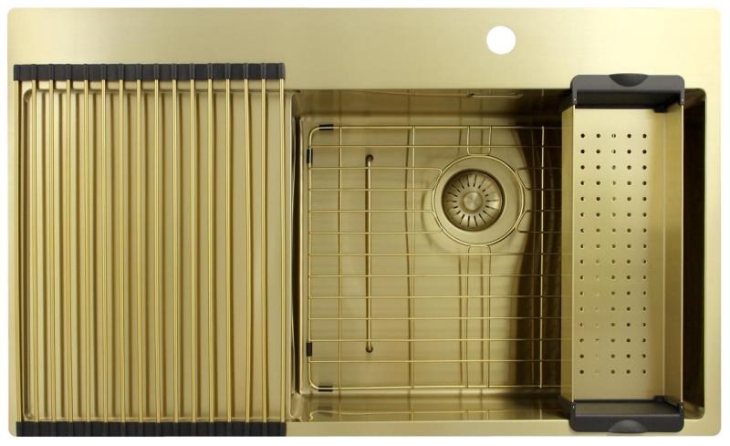 Pure.Sink Exclusivo Gouden spoelbak met afdruipgedeelte 86x52 cm Tapwing rechts PEX5086RT-60