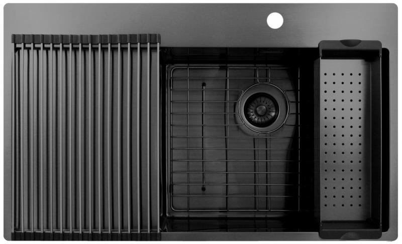 Pure.Sink Exclusivo Gun Metal spoelbak met afdruipgedeelte 86x52 cm Tapwing rechts PEX5086RT-61