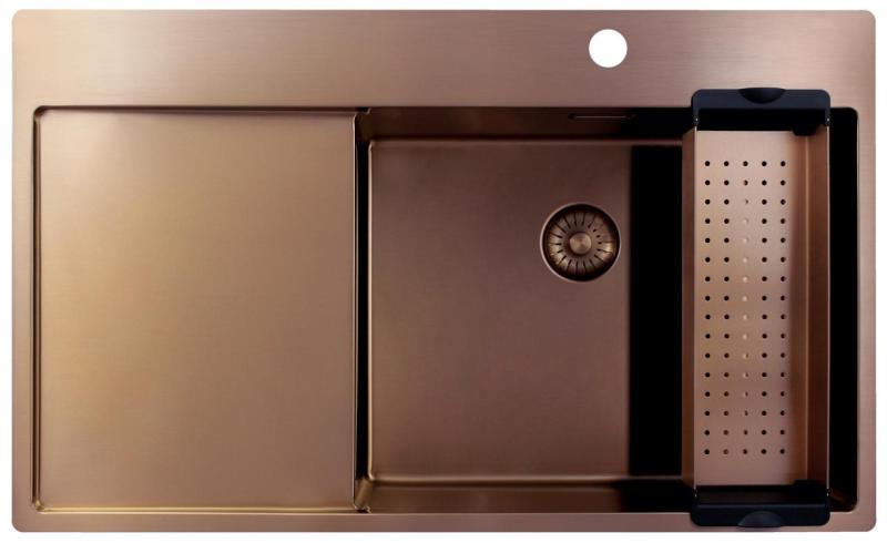 Pure.Sink Exclusivo Koperen spoelbak met afdruipgedeelte 86x52 cm Tapwing rechts PEX5086RT-62