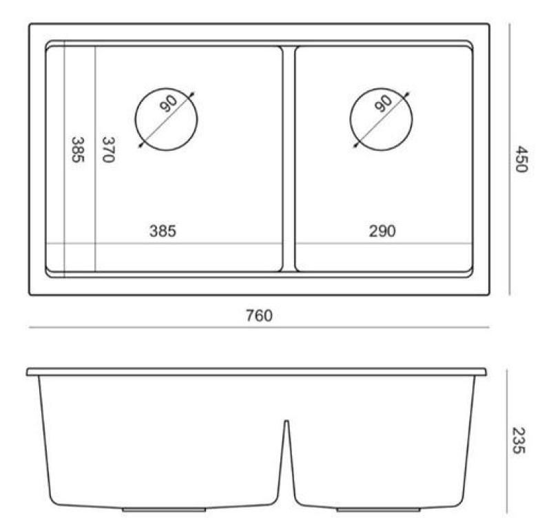 Quadri Newport II Dubbele Grijze Graniet Opbouw Spoelbak 76x45 cm met Koperen plug 1208971360