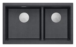 Quadri Newport II Dubbele Antraciet Graniet Onderbouw Spoelbak 702 x 390 mm met RVS plug 1208971384
