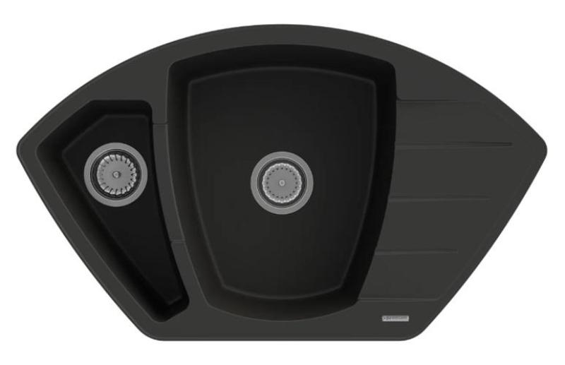 Graniteland Monte Granieten zwarte Hoekspoelbak opbouw 901x538mm met RVS Plug 1208971413