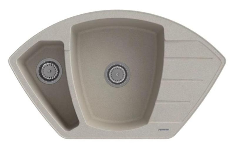 Graniteland Monte Granieten beige Hoekspoelbak opbouw 901x538mm met RVS Plug 1208971414