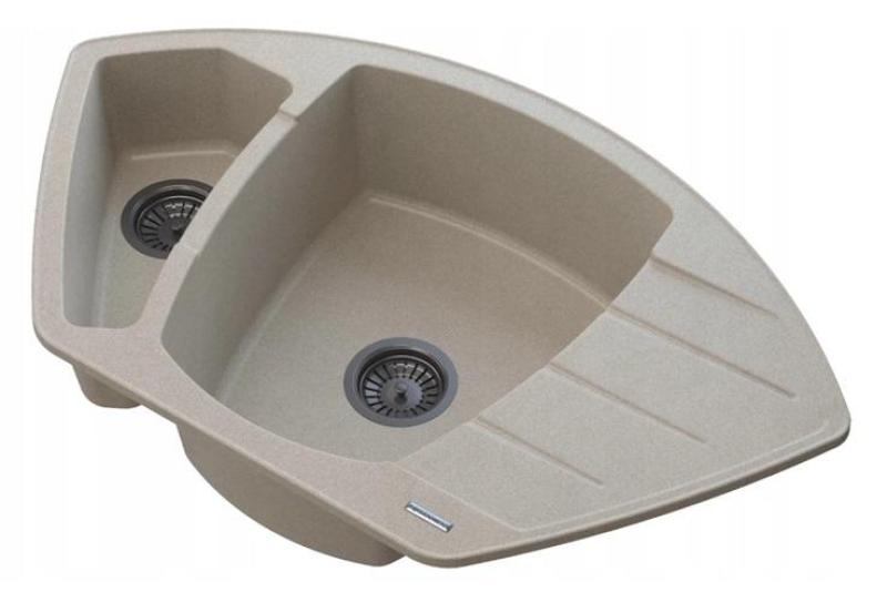 Graniteland Monte Granieten beige Hoekspoelbak opbouw 901x538mm met RVS Plug 1208971414