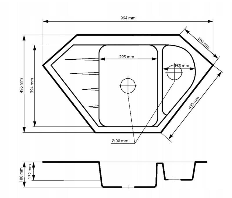 Graniteland Amiata Granieten beige Hoekspoelbak opbouw 965x496mm met RVS Plug 1208971417