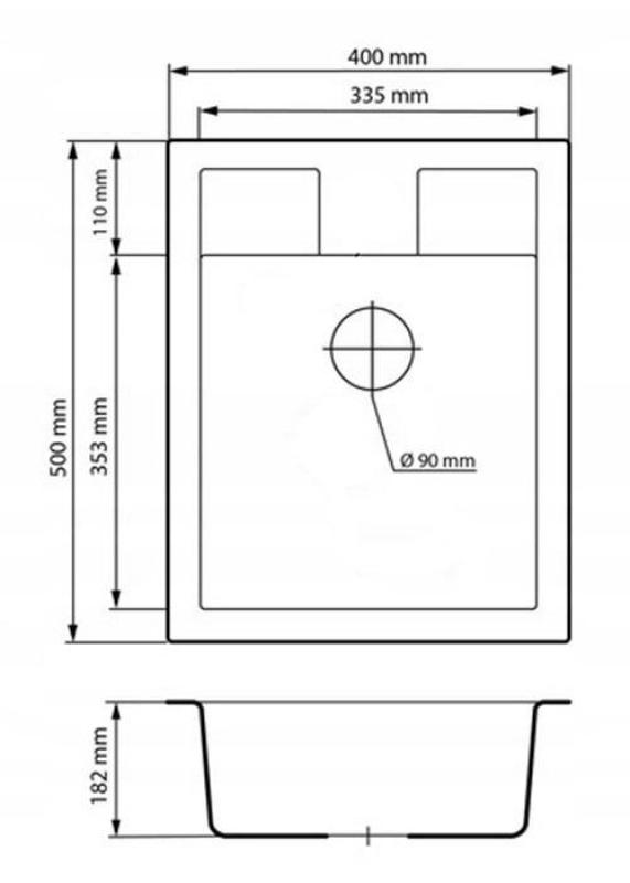 Graniteland Prest Granieten witte spoelbak Tapwing met kraangatbank opbouw 400x500mm met RVS Plug 1208971424