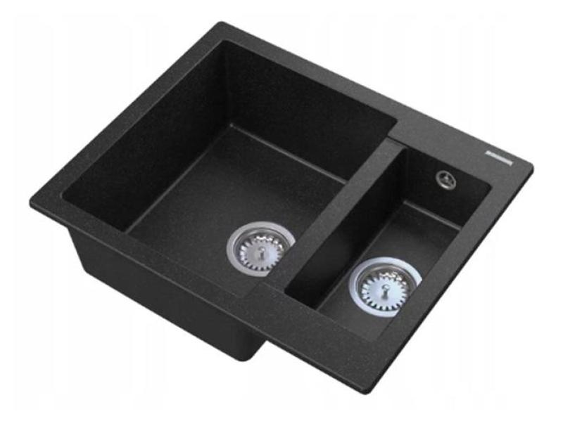 Graniteland Adda Granieten zwarte 1.5 Spoelbak Opbouw 600x495mm 1208971454