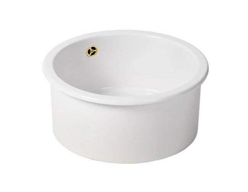 Ausmann Ceramic Ember Keramische Witte Ronde Spoelbak Opbouw en Onderbouw met Gouden plug 1208971461