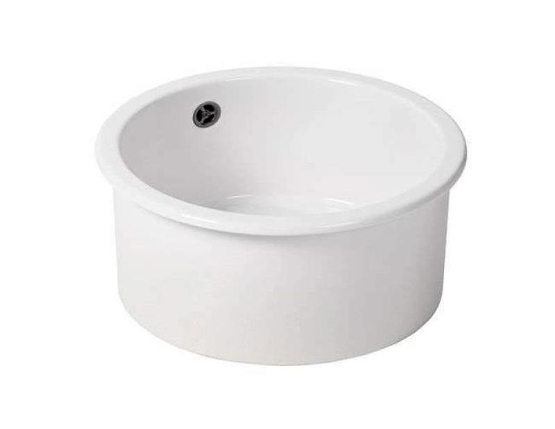 Ausmann Ceramic Ember Keramische Witte Ronde Spoelbak Opbouw en Onderbouw met Gun metal plug 1208971463