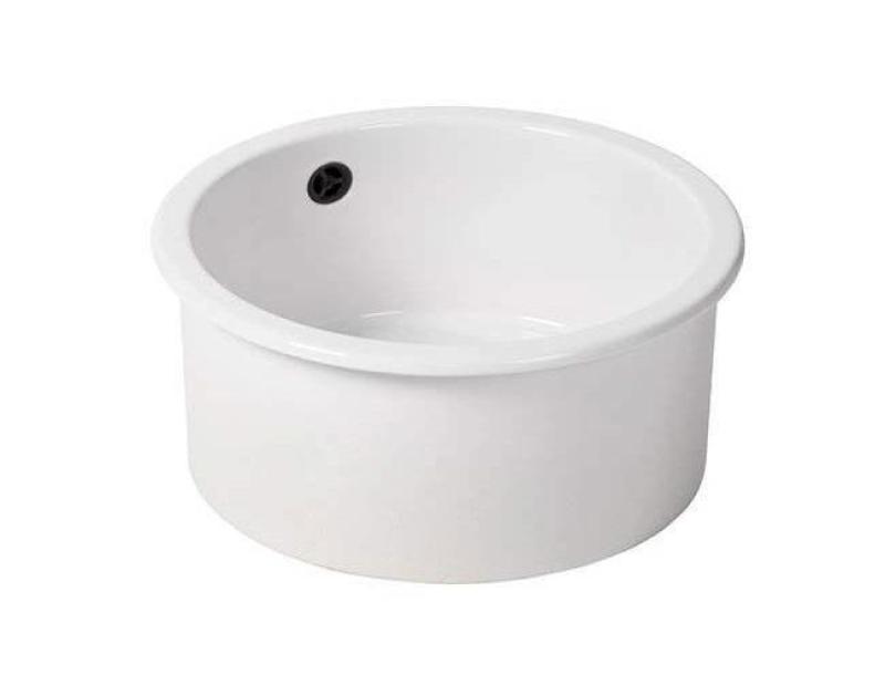 Ausmann Ceramic Ember Keramische Witte Ronde Spoelbak Opbouw en Onderbouw met Zwarte plug 1208971464