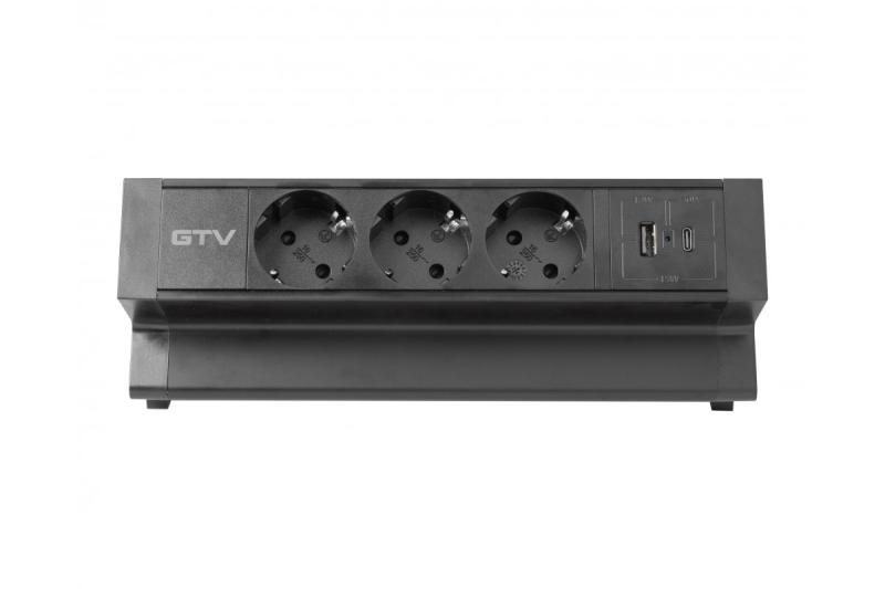 Meubelsokkel BASCO, 3xSHUKO, USB A+C, kabel 1,5 m, zwart