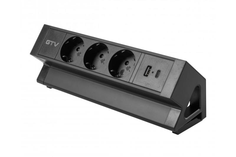 Meubelsokkel BASCO, 3xSHUKO, USB A+C, kabel 1,5 m, zwart