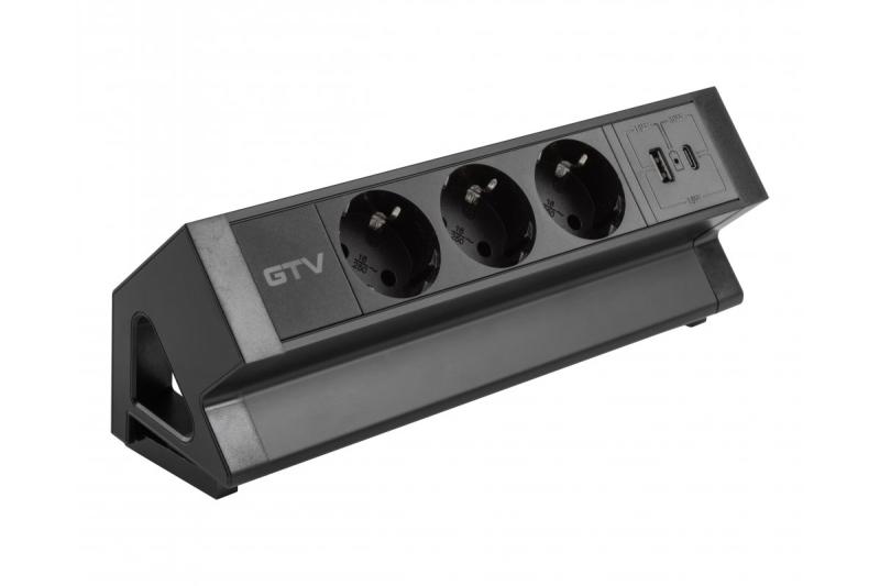 Meubelsokkel BASCO, 3xSHUKO, USB A+C, kabel 1,5 m, zwart
