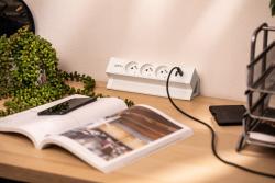 Basco meubelstopcontact, 3 x stopcontact met aarding, USB A+C, 1,5m kabel, wit met montage