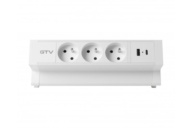 Basco meubelstopcontact, 3 x stopcontact met aarding, USB A+C, 1,5m kabel, wit met montage