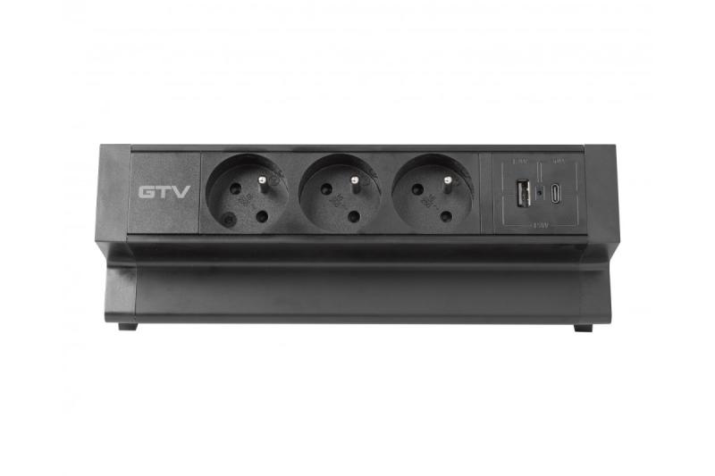 Basco meubelaansluiting, 3 x geaarde stopcontact, USB A+C, 1,5m kabel, zwart met montage