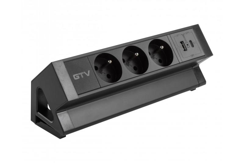 Basco meubelaansluiting, 3 x geaarde stopcontact, USB A+C, 1,5m kabel, zwart met montage