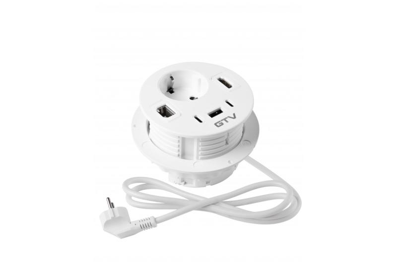Meubelsok RONDO, 1xSHUKO, 1xUSB-A, 2xUSB-C, HDMI, RJ45 kabel 1,5 m, wit