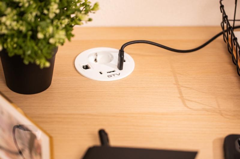 Meubelsok RONDO, 1xSHUKO, 1xUSB-A, 2xUSB-C, HDMI, RJ45 kabel 1,5 m, wit