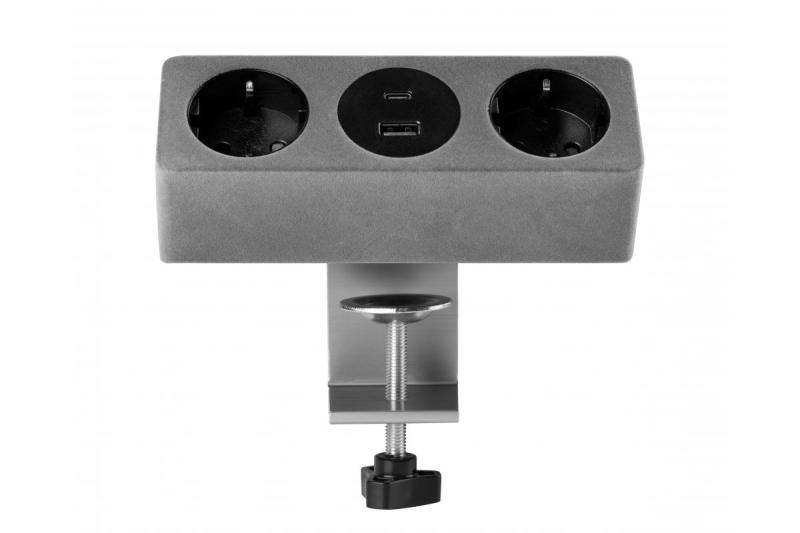 Meubelstopcontact SOFITO, 2xSHUKO, USB A+C, kabel 1,5 m, grijze flock