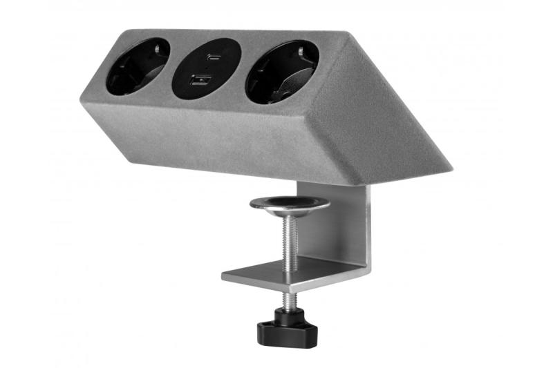 Meubelstopcontact SOFITO, 2xSHUKO, USB A+C, kabel 1,5 m, grijze flock