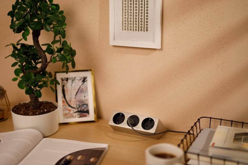 Meubelstopcontact SOFITO, 2xSHUKO, USB A+C, kabel 1,5 m, roestvrij staal