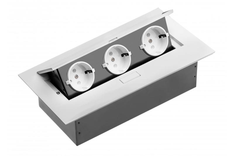 Meubel stopcontact, 3xSHUKO, kabel 1,5 m, wit