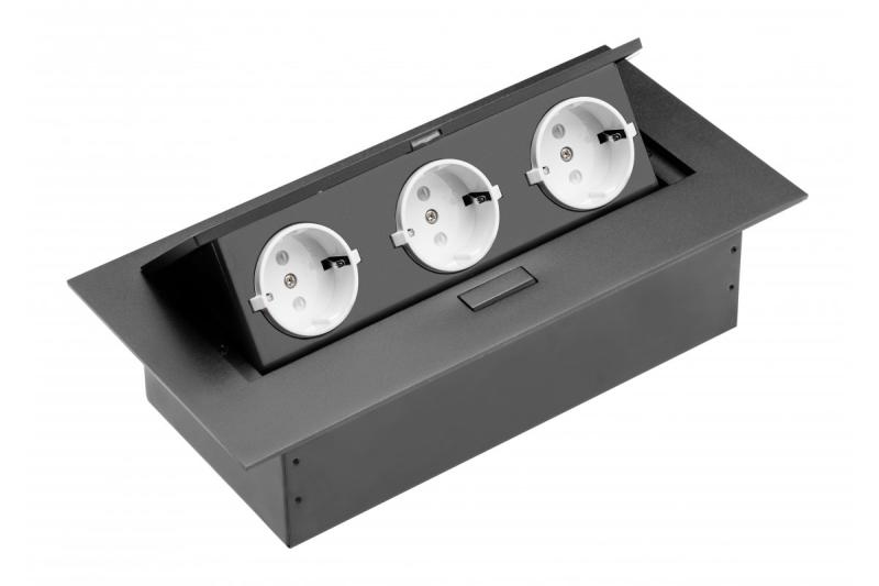 Meubelstekker, 3xSHUKO, kabel 1,5 m, zwart