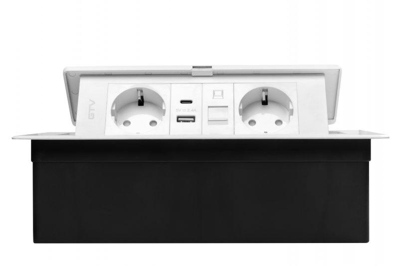 Meubelaansluiting MULTISOFT, 2xSHUKO, USB A+C, RJ45, kabel 1.5 m, wit