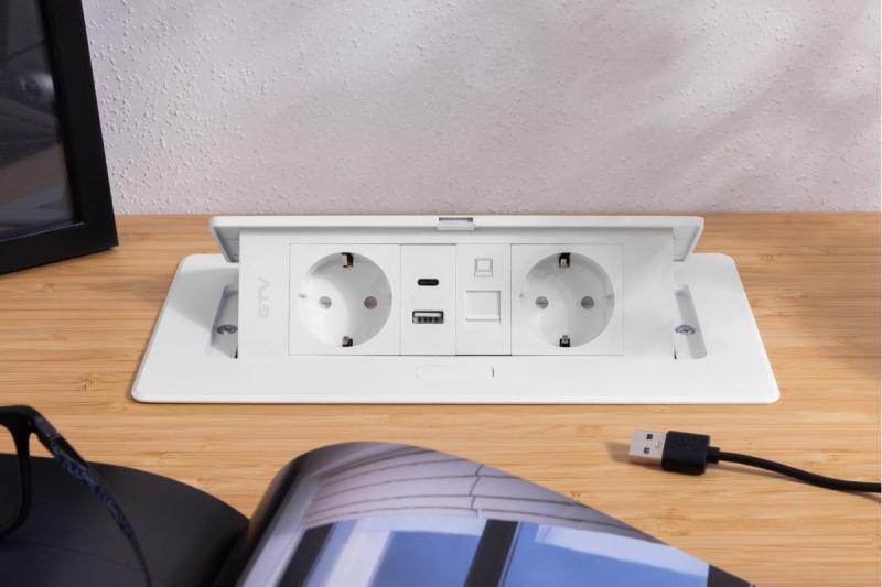 Meubelaansluiting MULTISOFT, 2xSHUKO, USB A+C, RJ45, kabel 1.5 m, wit