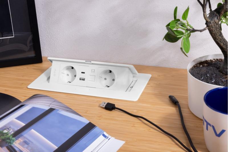 Meubelaansluiting MULTISOFT, 2xSHUKO, USB A+C, RJ45, kabel 1.5 m, wit