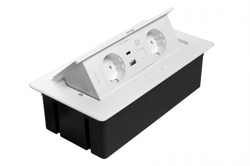 Meubelaansluiting MULTISOFT, 2xSHUKO, USB A+C, RJ45, kabel 1.5 m, wit