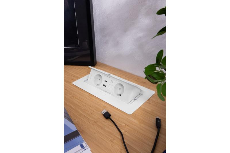 Meubelaansluiting MULTISOFT, 2xSHUKO, USB A+C, RJ45, kabel 1.5 m, wit