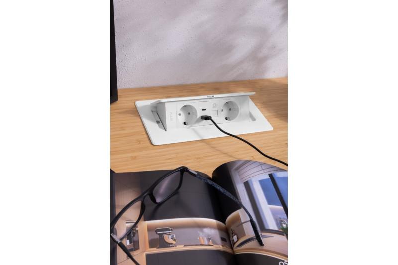 Meubelaansluiting MULTISOFT, 2xSHUKO, USB A+C, RJ45, kabel 1.5 m, wit