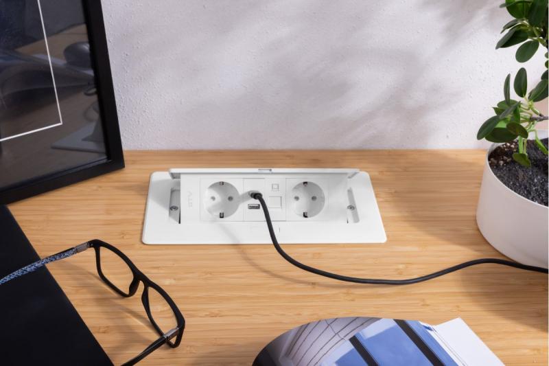 Meubelaansluiting MULTISOFT, 2xSHUKO, USB A+C, RJ45, kabel 1.5 m, wit