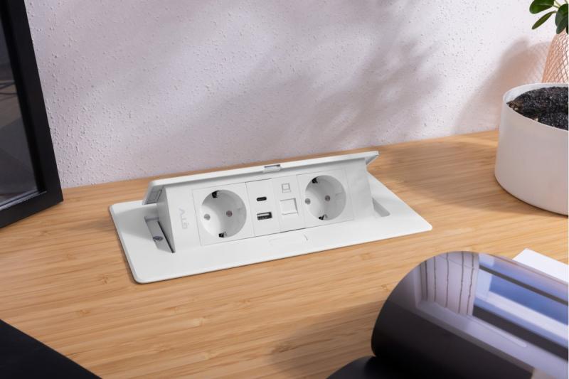 Meubelaansluiting MULTISOFT, 2xSHUKO, USB A+C, RJ45, kabel 1.5 m, wit