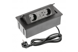 Meubelstopcontact MULTISOFT, 2xSHUKO, USB A+C, RJ45, kabel 1,5 m, zwart