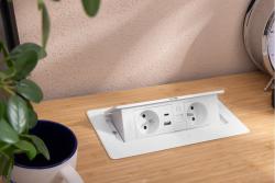 MULTISOFT Meubelstopcontact 2x Stopcontact met Aarding, USB A+C, RJ45, Stroomkabel met Stekker, Wit