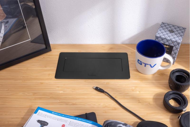 MULTISOFT Meubelcontactdoos 2x Stopcontact met Aarding, USB A+C, RJ45, Stroomkabel met Stekker, Zwart